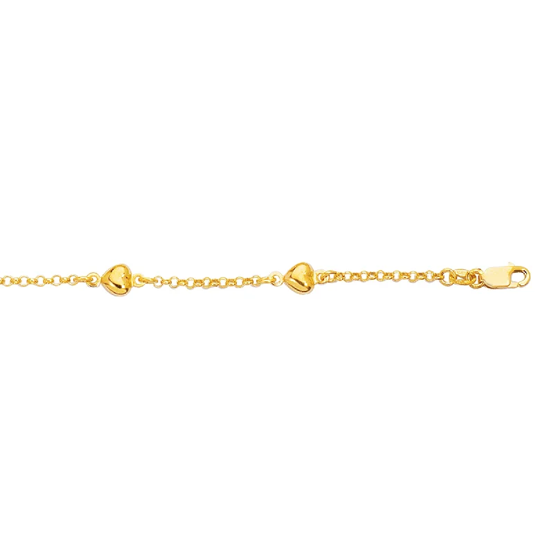 Trendy Beaded Bracelet for Festivals-14K Gold Heart Station Bracelet