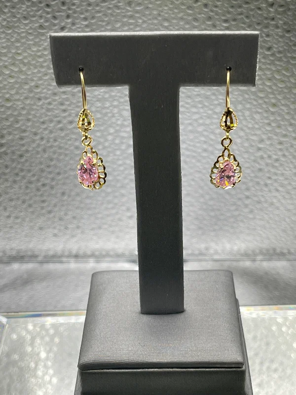 Gemstone Hoop Earrings-Gorgeous 14 Karat Yellow Gold and Pink Topaz Dangling Earrings