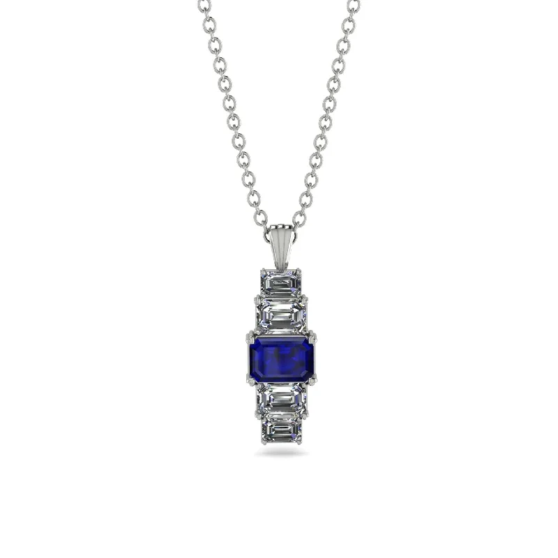 Vintage-inspired Crystal Necklace-Emerald Cut Sapphire Stairs Necklace - Briella No. 15