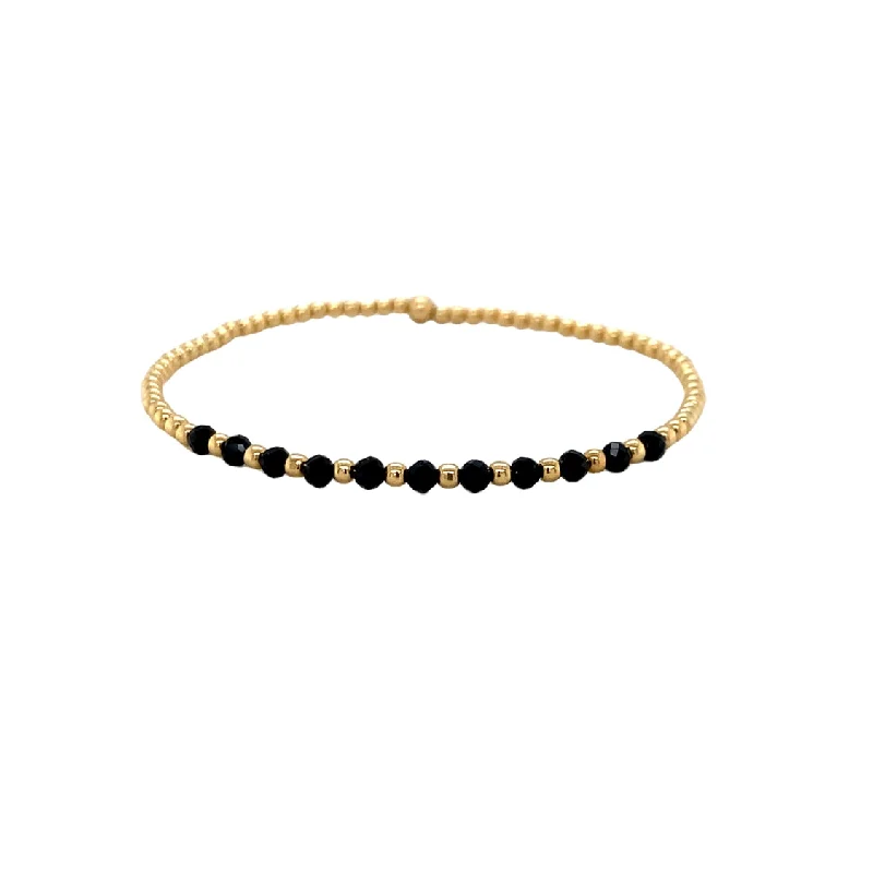 Classic Pearl Bracelet with Gold Chain-2mm Spinel and Beaded Pattern Bracelet in Yellow Gold by Karen Lazar