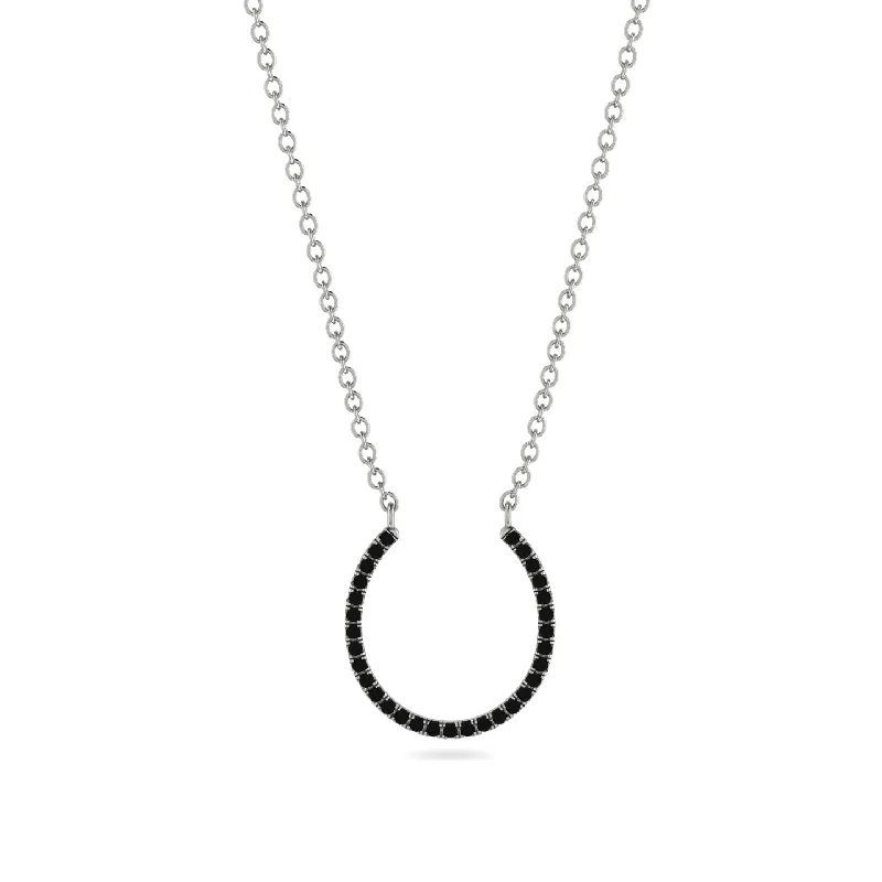 Luxury Silver Necklace with Colored Stones-Horseshoe Black Diamond Necklace - Amira No. 9