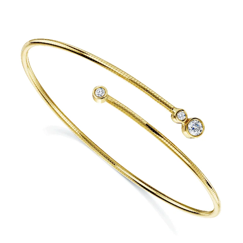 Luxury Gold Bangles with Unique Inlays-18ct Yellow Gold Diamond Fancy Three Stone Rub Over Bangle