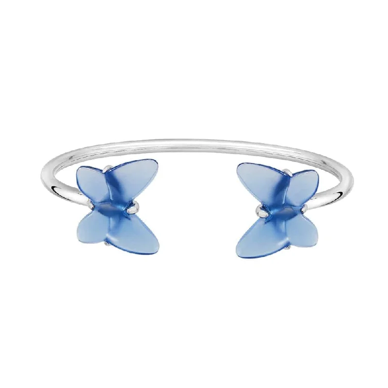 Simple Gold Bangles with Textured Designs-Papillon Flexible Silver & Blue Crystal Bangle - Size L