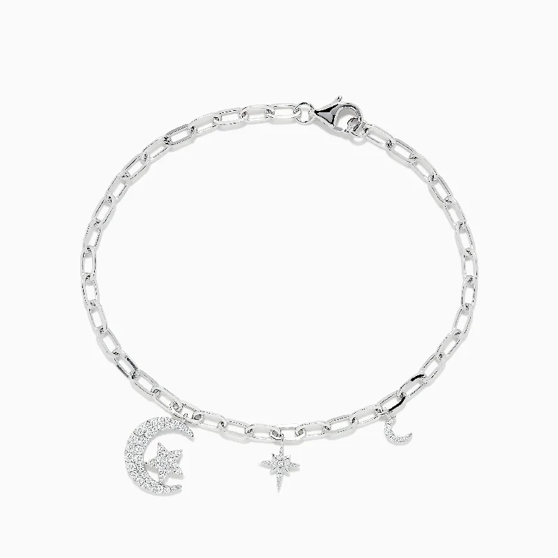 Personalized Birthstone Bracelet for Moms-Novelty 14K White Gold Diamond Moon and Star Charm Bracelet