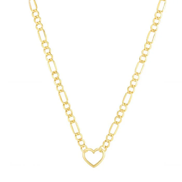 Classic Diamond Necklace for Brides-Heart Figaro Necklace (14K)