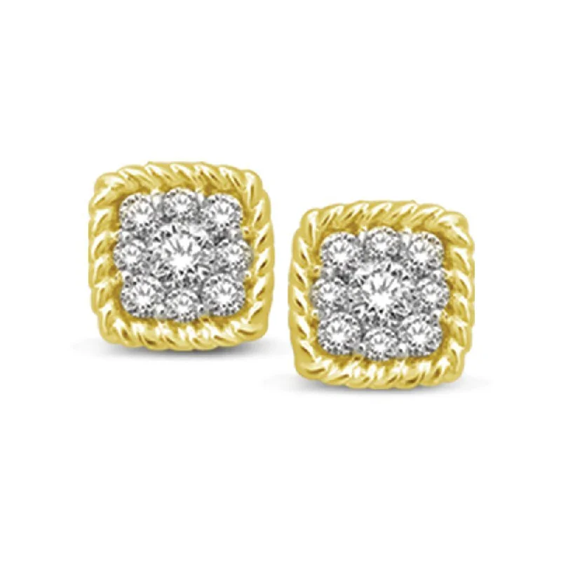 Large Silver Earrings-14K Yellow Gold 1/5 Ctw Diamond Square Flower Stud Earrings