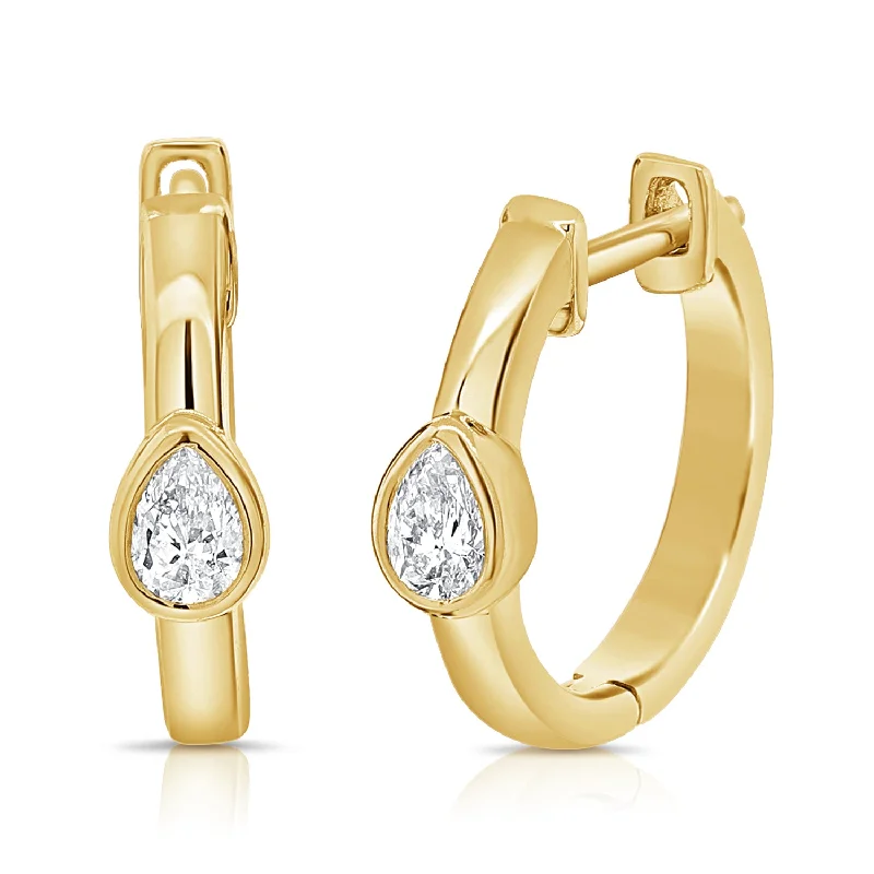 Elegant Silver Drop Earrings-14K DIAMOND SOLITAIRE FASHION HUGGIE