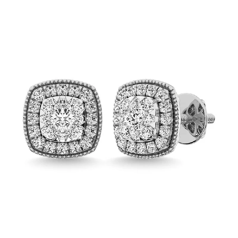 Gemstone Stud Earrings-Diamond 5/8 Ct.Tw. Cluster Earrings in 14K White Gold