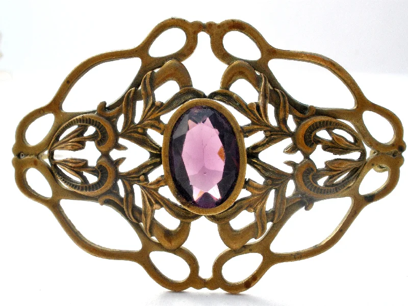 Brooch For Fall Outfits-Art Nouveau Gilt Amethyst Brooch