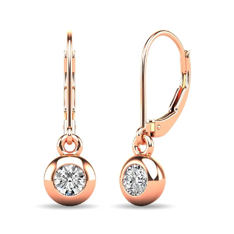 Handcrafted Gemstone Earrings-Diamond 1/10 ct tw Bezel Set Earrings in 10K Rose Gold