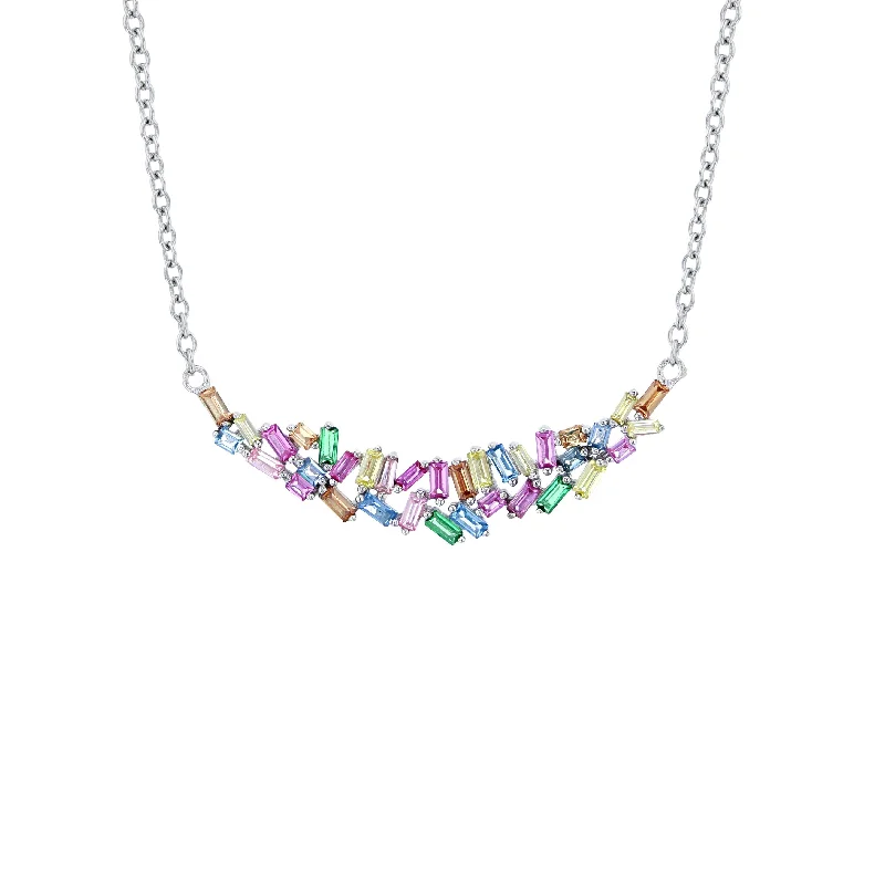 Personalized Birthstone Necklace for Moms-Multi-Color Baguette Cz Necklace (14K)