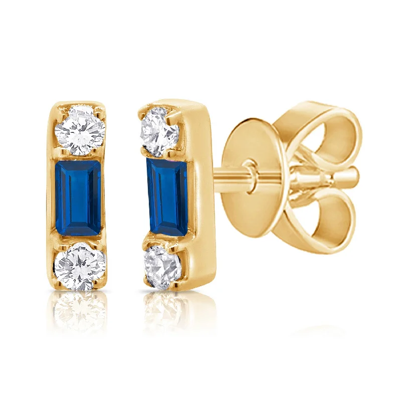 Artistic Gold Earrings-14K Diamond & Sapphire Studs