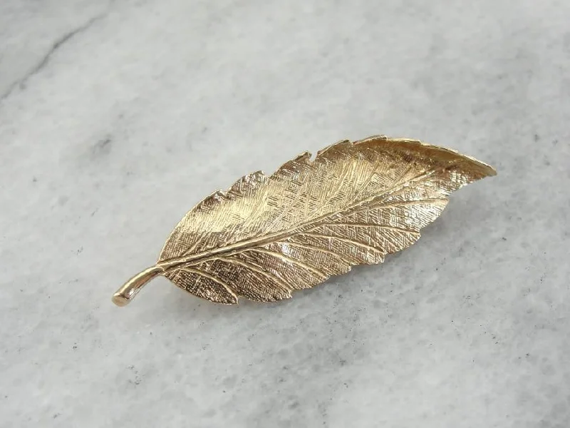 Brooch For Hats-Naturalistic Leaf or Feather Brooch in Gold