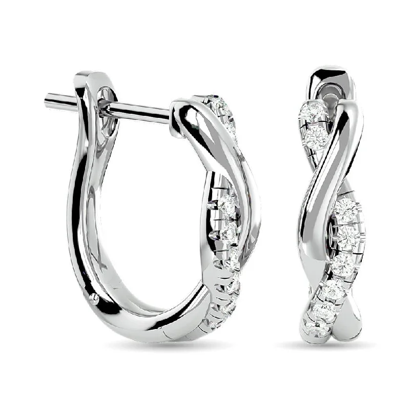 Stud Earrings with Colored Gemstones-Diamond Hoop earrings 1/5 ct tw in 10K White Gold