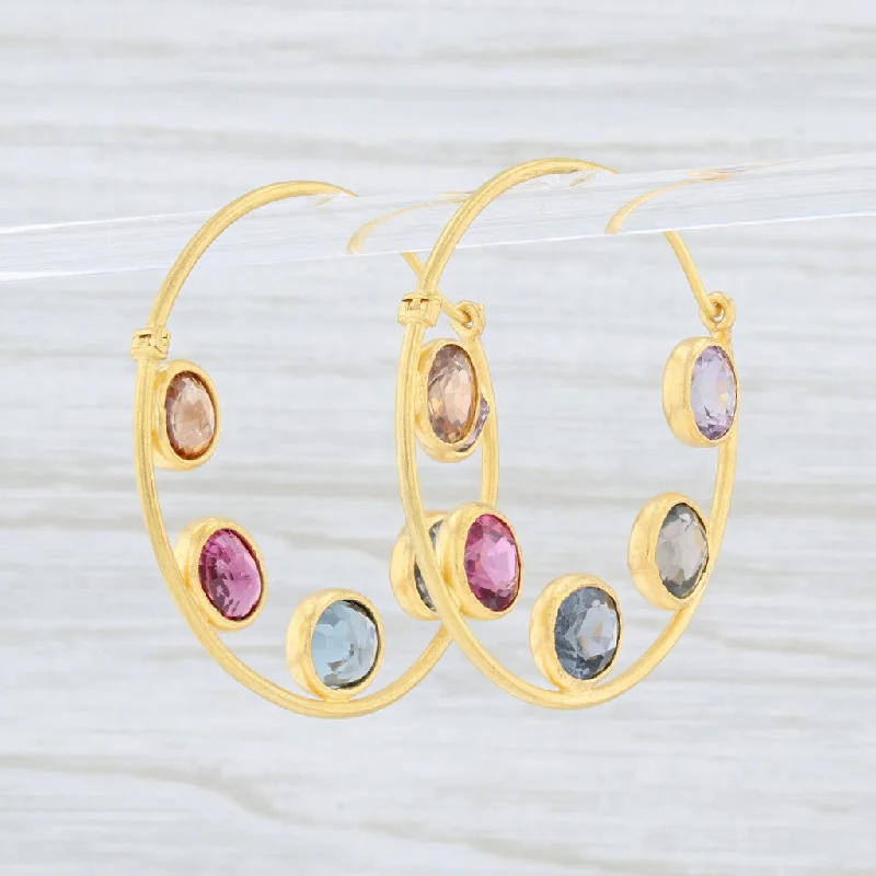 Extra Long Earrings for Women-Marie Helene de Taillac Gemstone Hoop Earrings 22k Gold Round Hoops Pierced