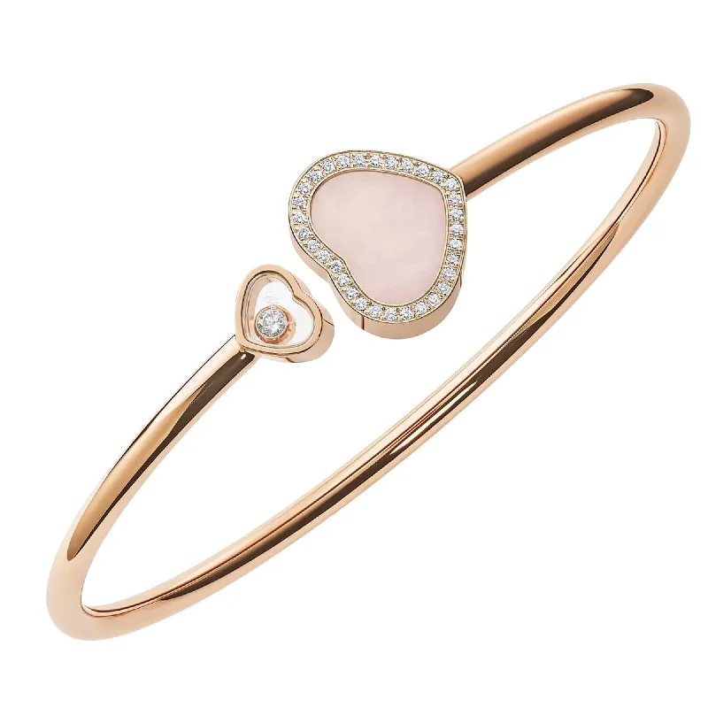 Simple Bangles with Minimalist Design for Fashion-18ct Rose Gold Happy Hearts Pink Opal & Diamond Set Bangle