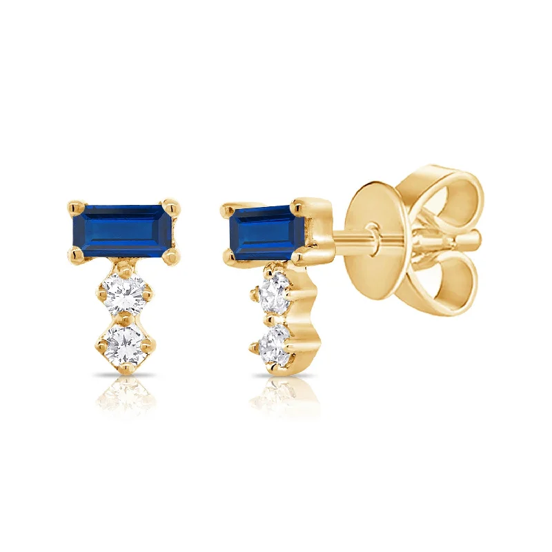 Luxurious Gold Drop Earrings-Sapphire & Diamond Stud made in 14K Gold