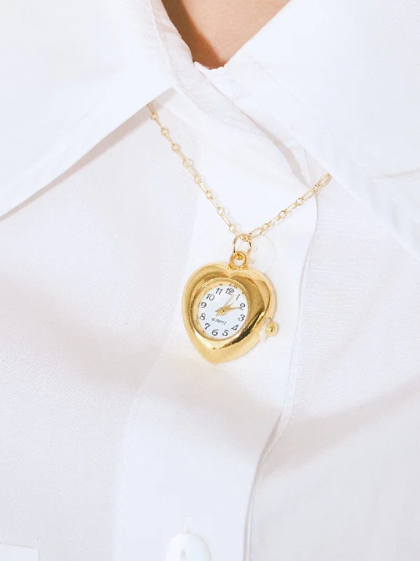 Long Pearl Necklace for Weddings-5 Min Away Watch Necklace - Gold