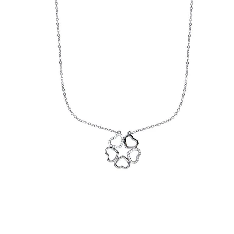 Designer Necklace with Large Crystal Pendant-Heart Flower Necklace (Silver)