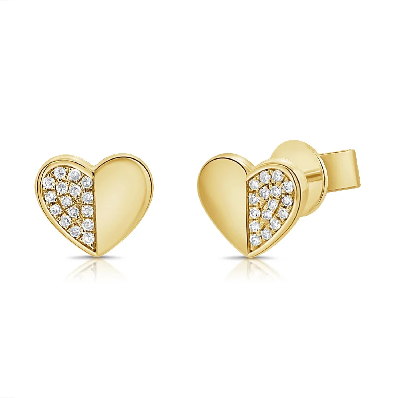 Rose Gold Earrings with Diamonds-14K Gold Heart Stud Earrings with Diamonds