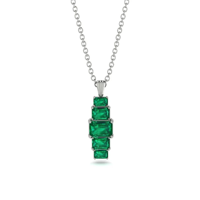 Customizable Silver Necklace for Men-Emerald Cut Emerald Stairs Necklace - Briella No. 21