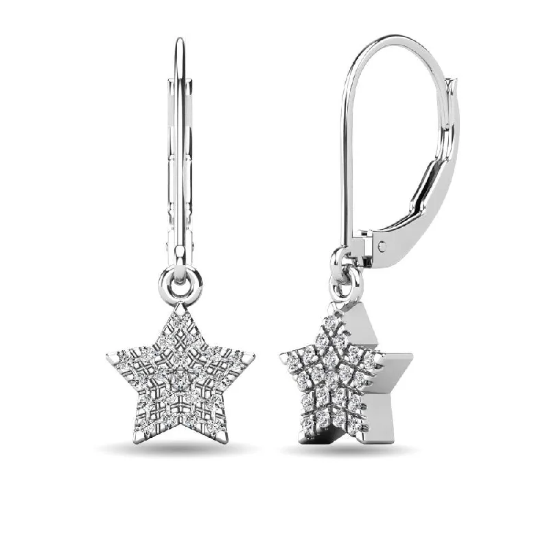 Classic Diamond Hoop Earrings-Diamond 1/8 ct tw Star Dangle Earrings in 10K White Gold