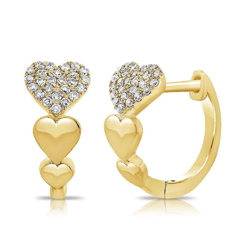 Minimalist Diamond Earrings-Unique Diamond Heart Huggie made in 14K Gold