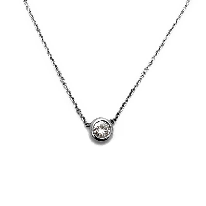 Trendy Geometric Necklace for Casual Style-Diamond Round Bezel Setting Necklace (14K)