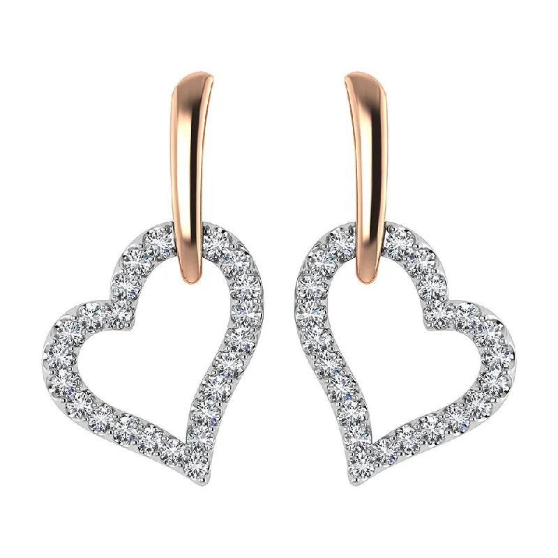 Sterling Silver Earrings for Teens-10K Rose Gold 1/5 Ct.Tw. Diamond Heart Earrings