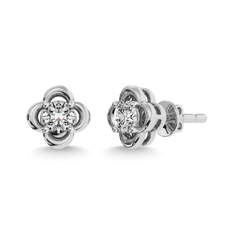 Gold Crystal Earrings-Diamond Solitaire Dimond Stud Earrings in 14K White Gold