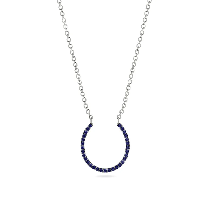 Simple Long Necklace with Pendant-Horseshoe Sapphire Necklace - Amira No. 15