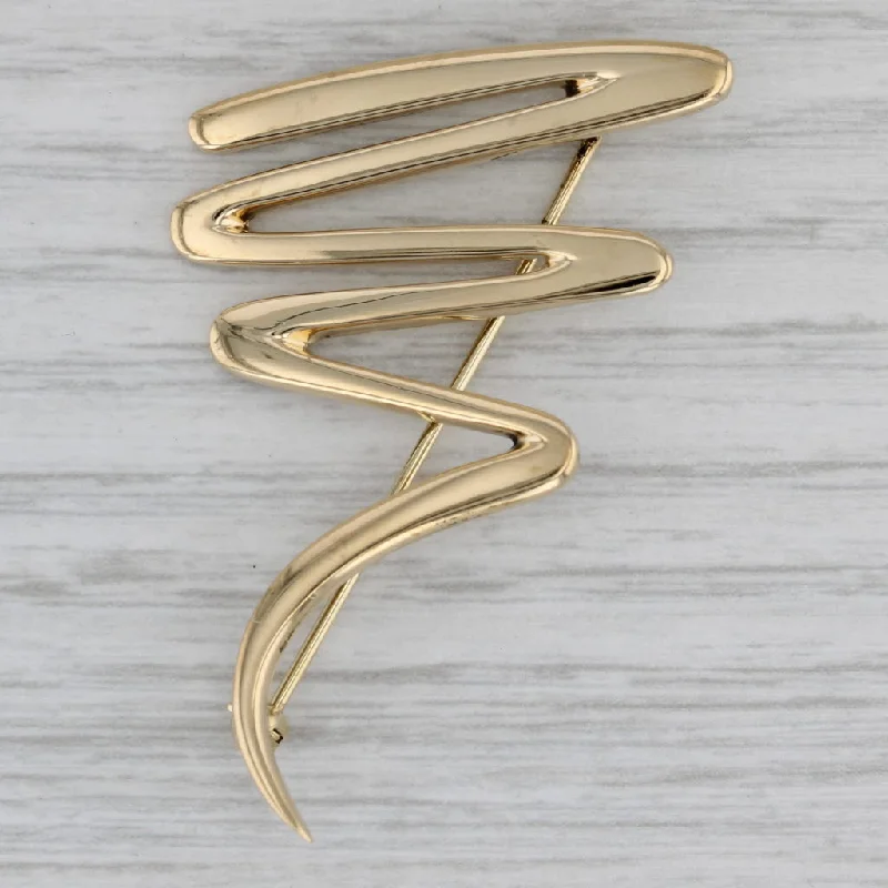 Artistic Flower Brooch-Tiffany Paloma Picasso Squiggle Zig Zag Brooch 18k Yellow Gold Pin