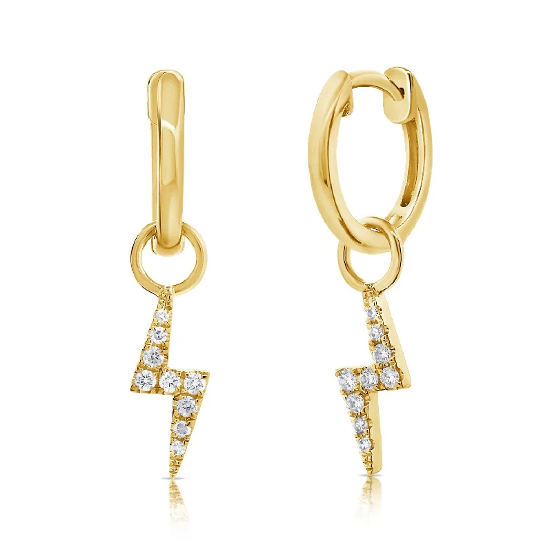 Art Deco Gold Earrings-Lightening bolt Zig Zag Diamond Huggies