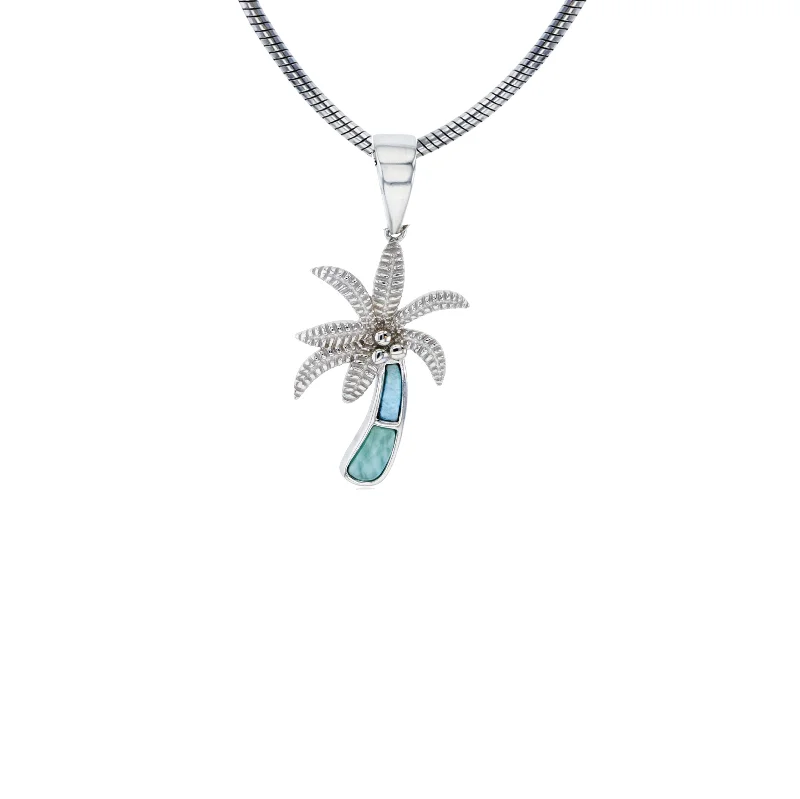 Statement Necklace with Multiple Gemstones-Larimar Palm Trees Necklace (Silver)