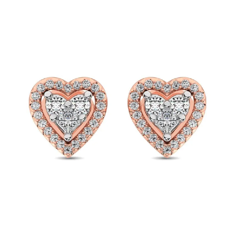 Personalized Pearl Earrings-10K Rose Gold 1/3 Ct.Tw. Diamond Heart Stud Earrings