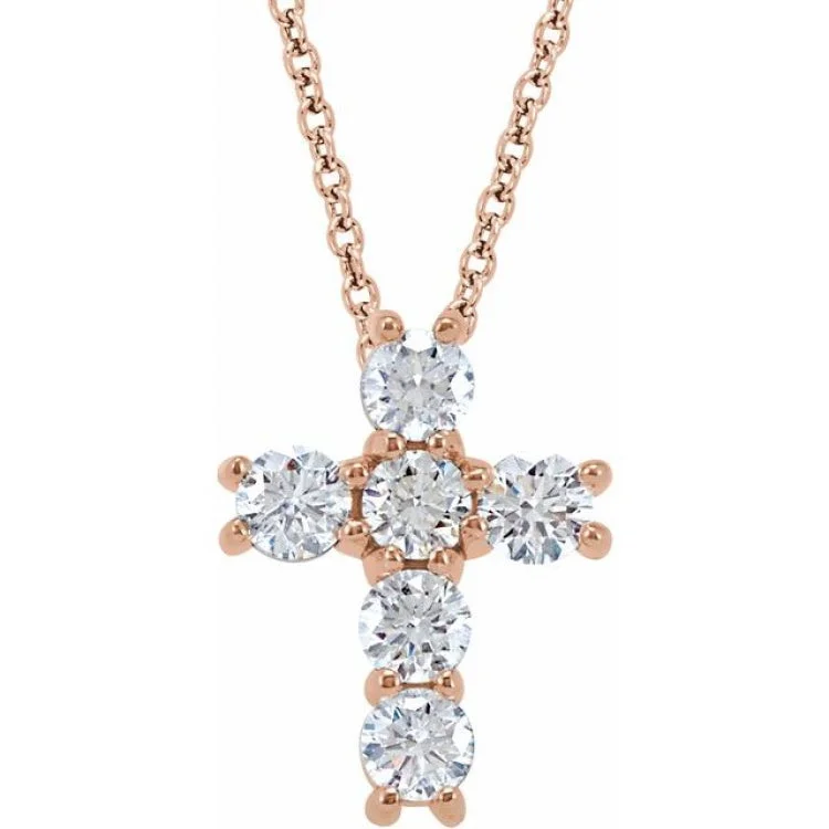 Statement Necklace with Large Gemstones-14K Rose 3/4 CTW Lab-Grown Diamond Cross 18" Necklace