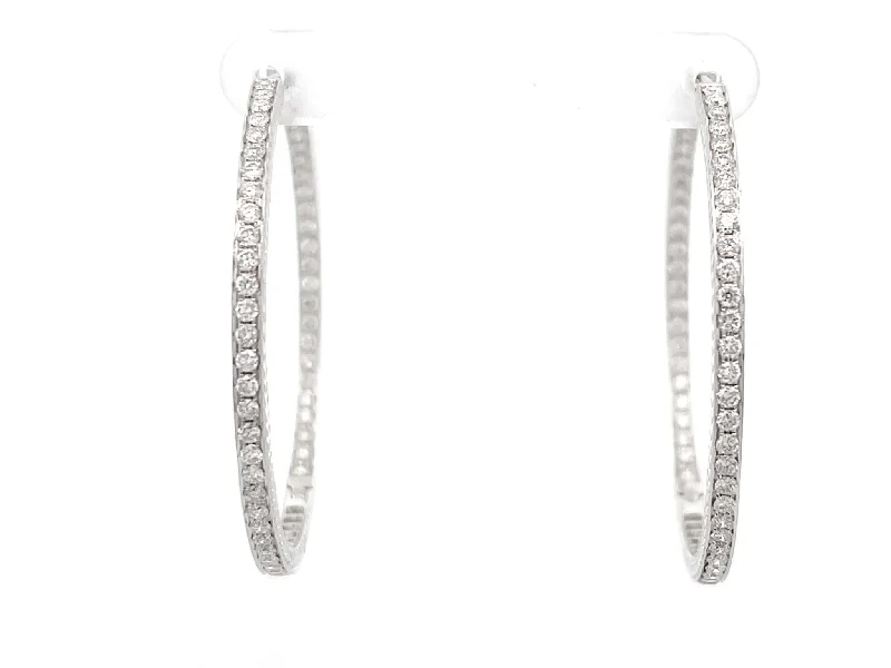 Elegant Diamond Drop Earrings-Inside Out Hand Engraved Large Diamond Hoop Earrings in 18k White Gold