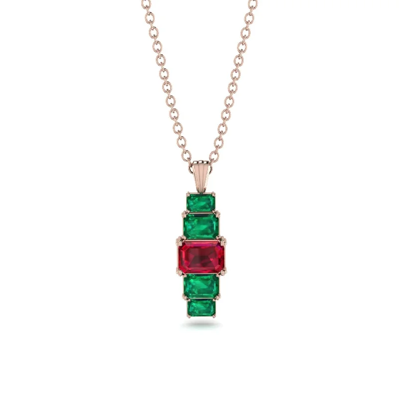 Modern Crystal Necklace for Fashionistas-Emerald Cut Ruby Stairs Necklace - Briella No. 26