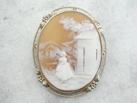 Modern Brooch-Landscape with Figure Cameo Brooch