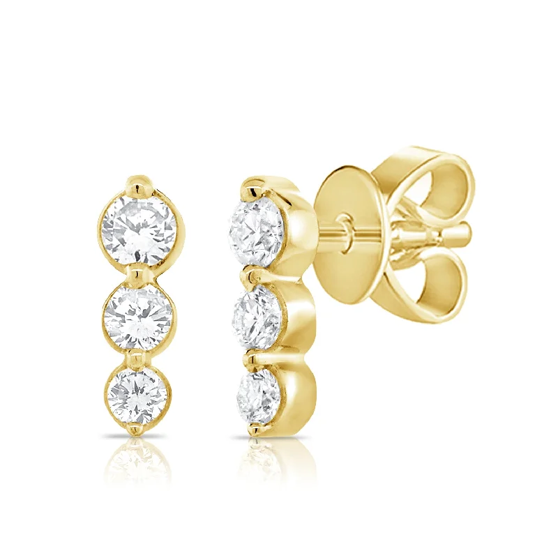 Designer Gold Earrings-Timeless Trio Diamond Earrings in 14K Gold