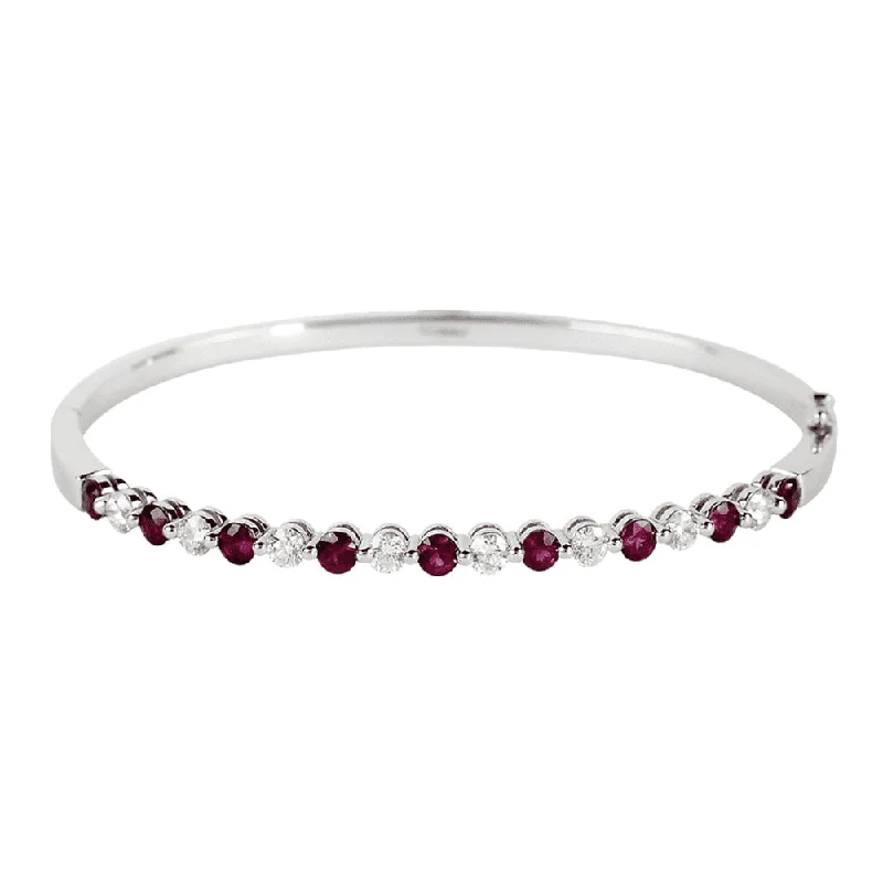 Designer Gold Bangles with Intricate Detailing-18ct White Gold Ruby And Diamond Bangle