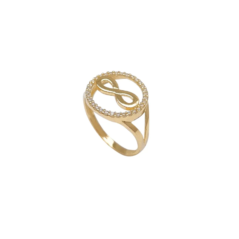 Simple Silver Band Ring for Weddings-Halo Pave Infinity Ring (14K)