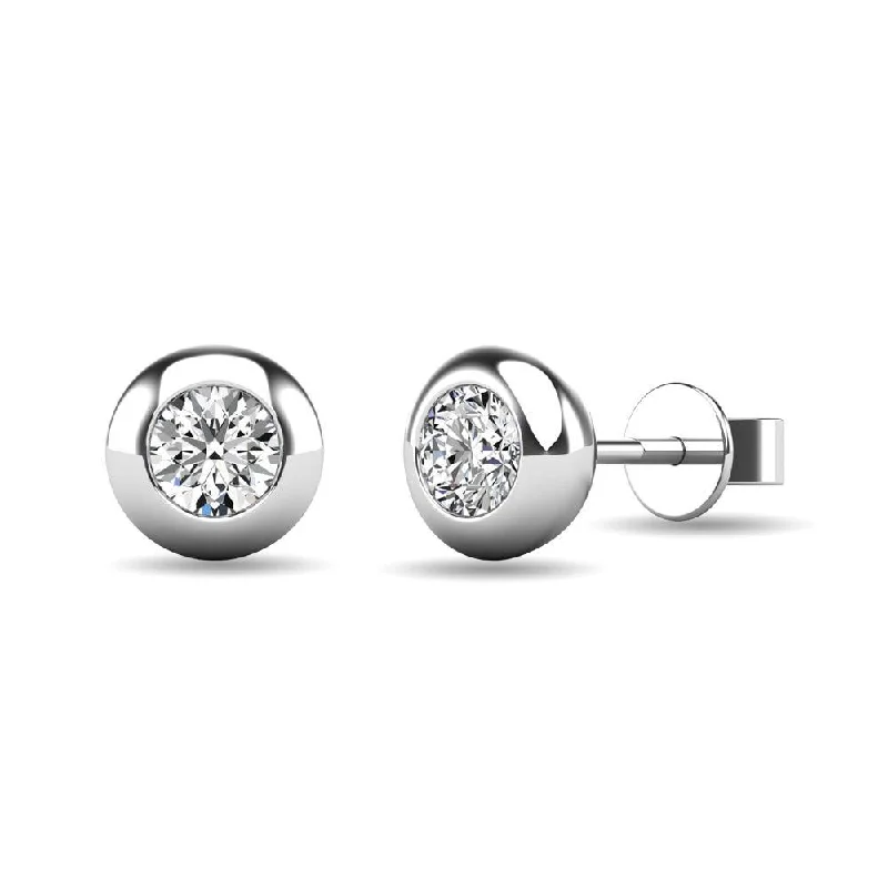 Personalized Silver Drop Earrings-Diamond 1/10 ct tw Bezel Set Earrings in 10K White Gold