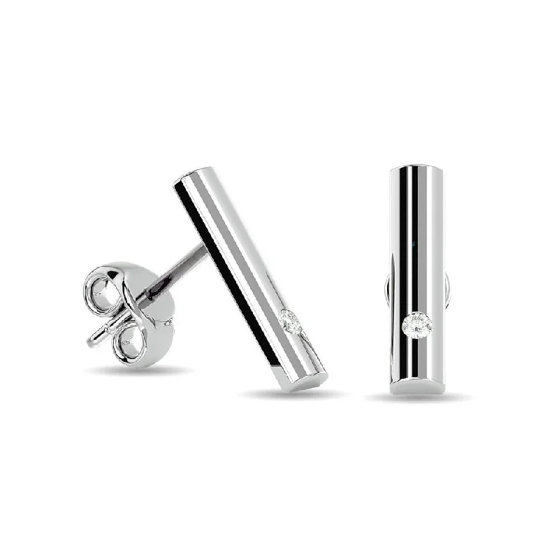 Bohemian Style Earrings-Diamond  1/20 ct tw Bar Earrings in 10K White Gold