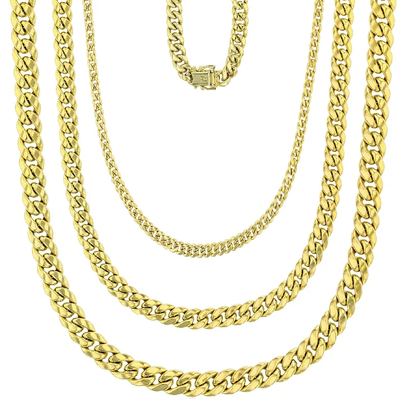 Designer Necklace with Colored Gemstones-[Box Lock] Lightweight-Hollow Miami Cuban Chain (14K)