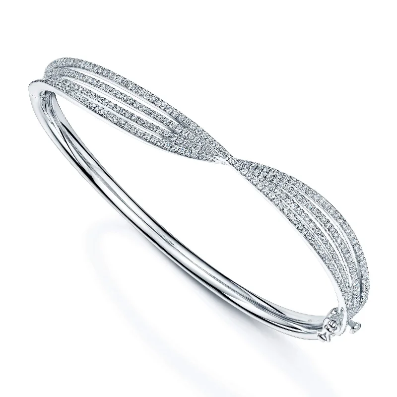 Simple Gold Bangles with Birthstone Inlays-18ct White Gold Diamond Set Multi Strand Twist Bangle