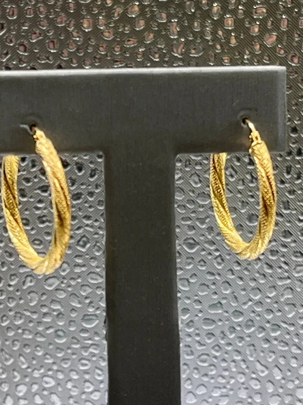 Dazzling Earrings for Parties-Ladies 18 Karat Yellow Gold Fancy Engraved Hoop Earrings