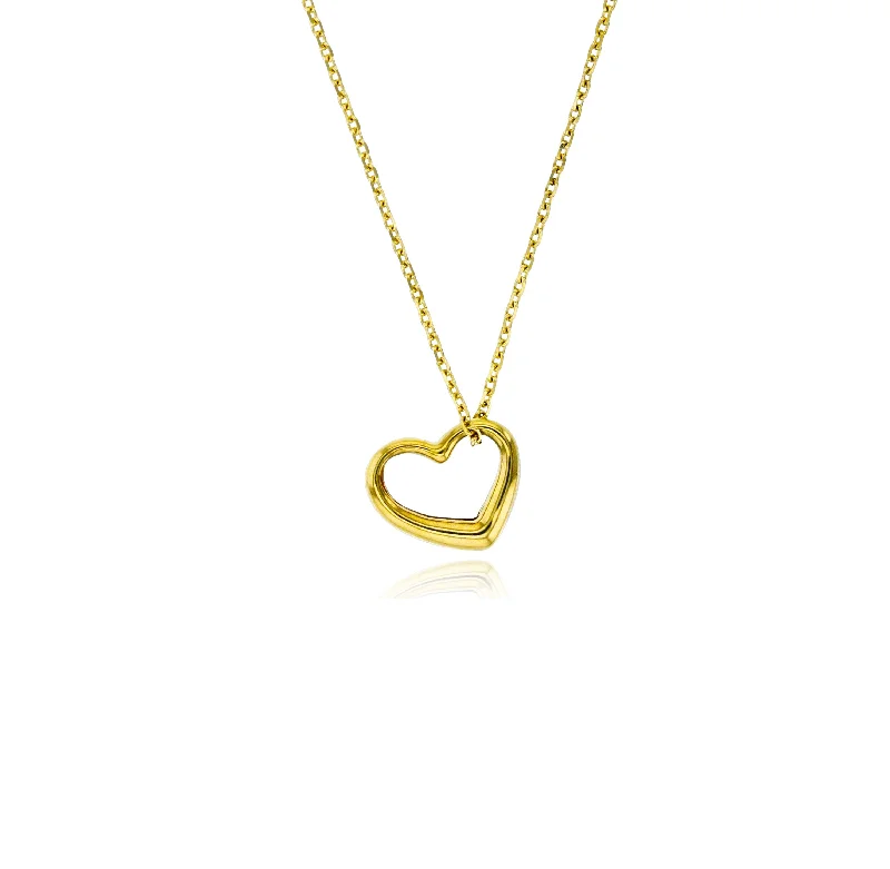 Unique Gold Necklace with Engraving-Yellow Gold Open Heart Fancy Necklace (14K)