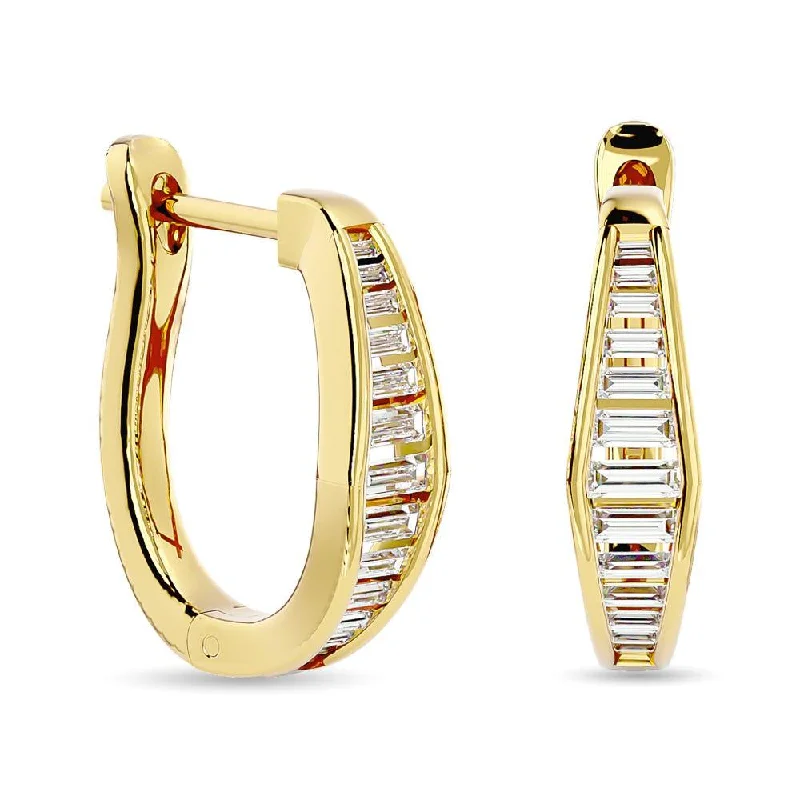 Artistic Gold Earrings-Diamond 1/2 Ct.Tw. Straight Baguette Hoop Earrings in 14K Yellow Gold