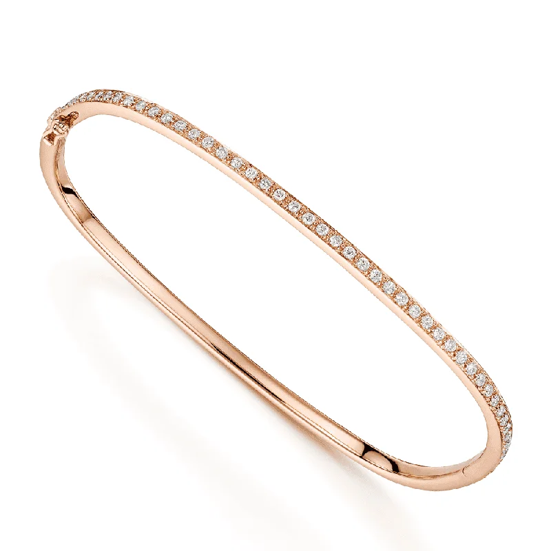 Designer Bangles with Minimalist Design for Fashion-18ct Rose Gold Diamond Pave Set Square Bangle